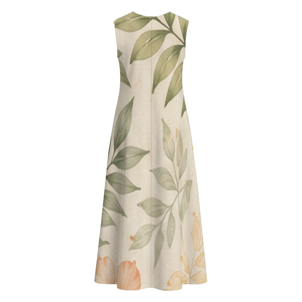 Vestido Longo de Algodão Texturizado Sem Mangas