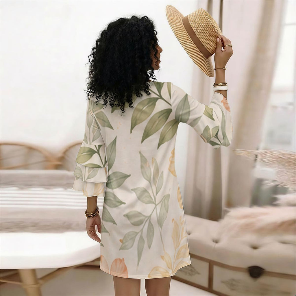 Vestido Curto  Boho com Decote em V e Mangas Raglan