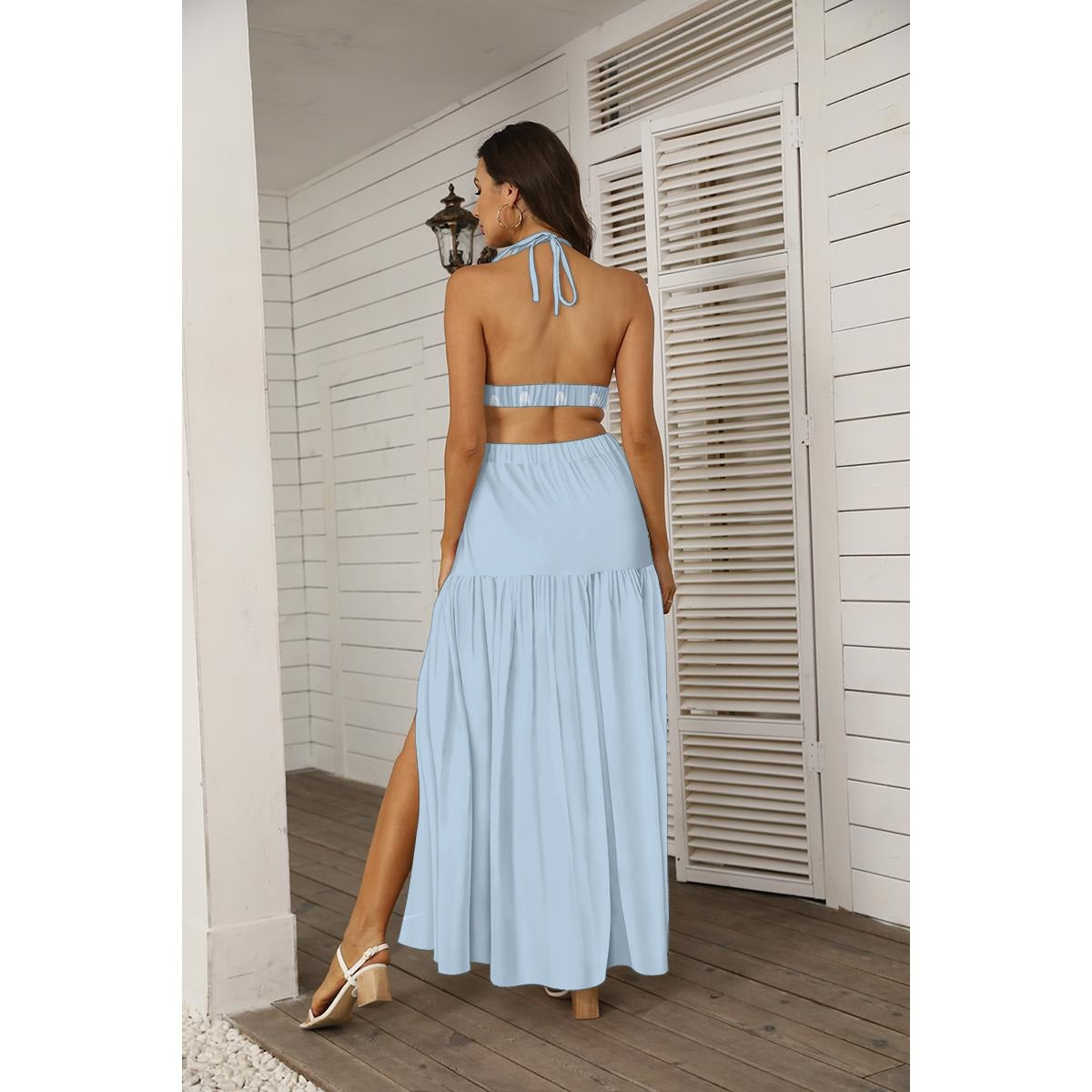 Conjunto Saia Fluida e Top Cropped Cut-Out Estilo Boho