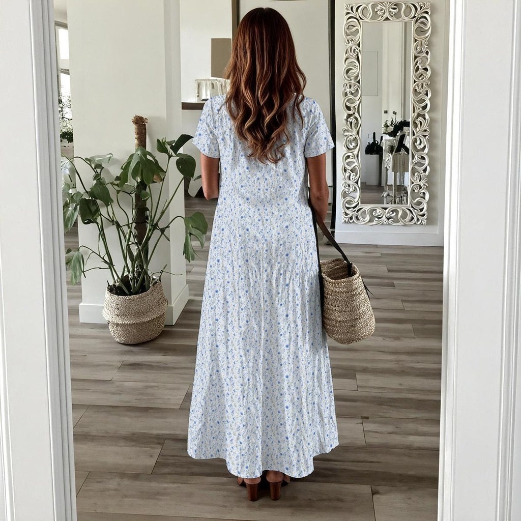 Vestido Casual Longo e Fluído Manga Curta e Racha