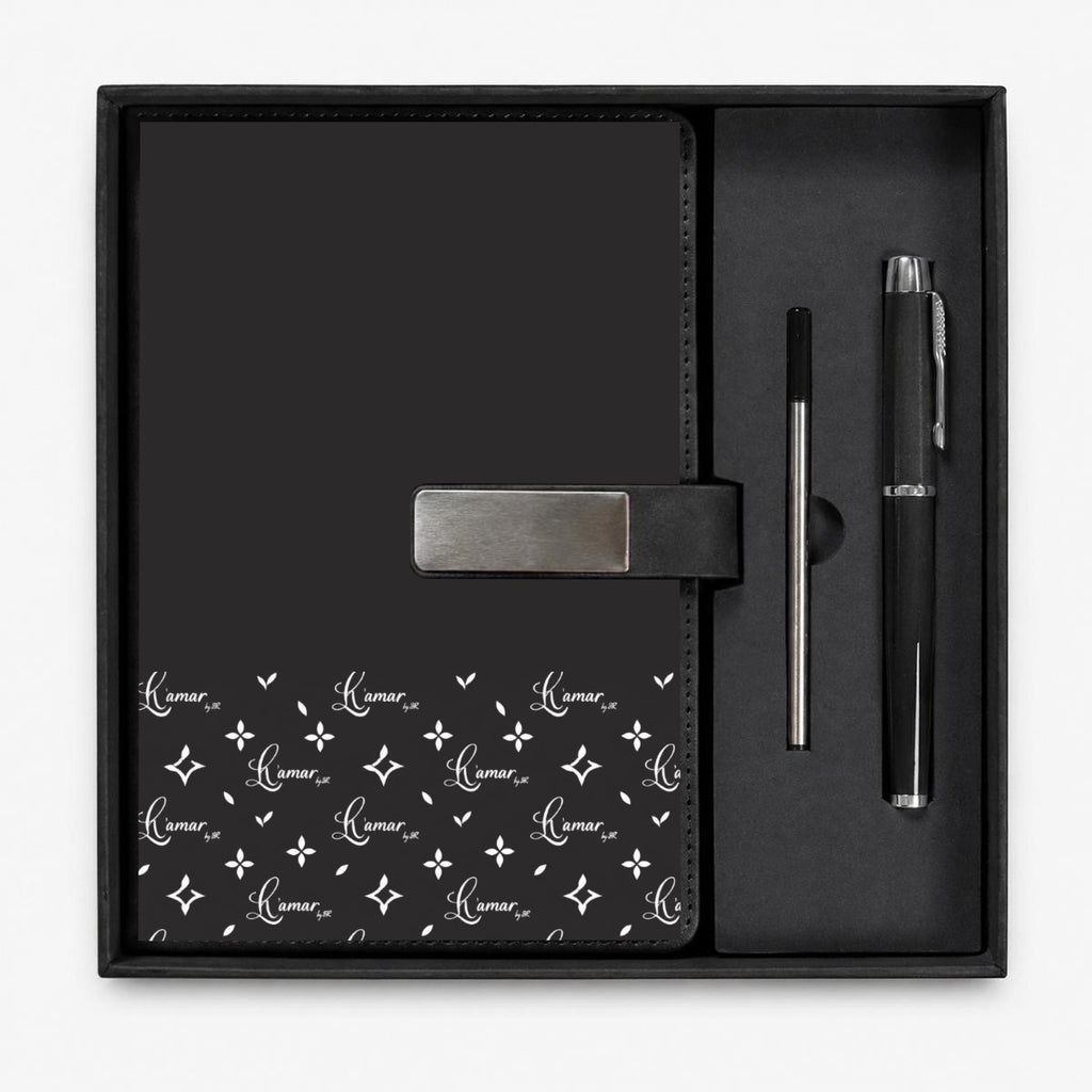 Conjunto de Oferta com Bloco de Notas e Caneta Metálica - H'AMAR Logo