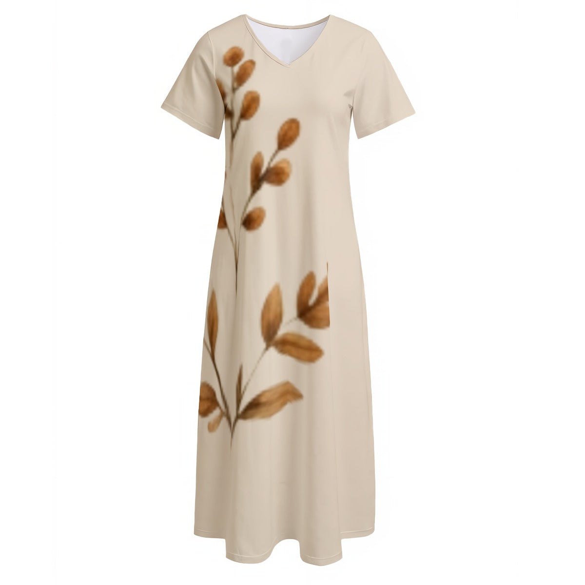 Vestido Botânico Comprido com decote em V