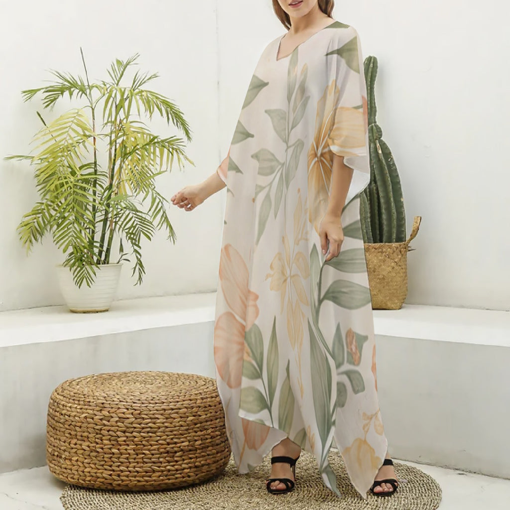 Kaftan de Praia, Elegância Estampada com Decote em V